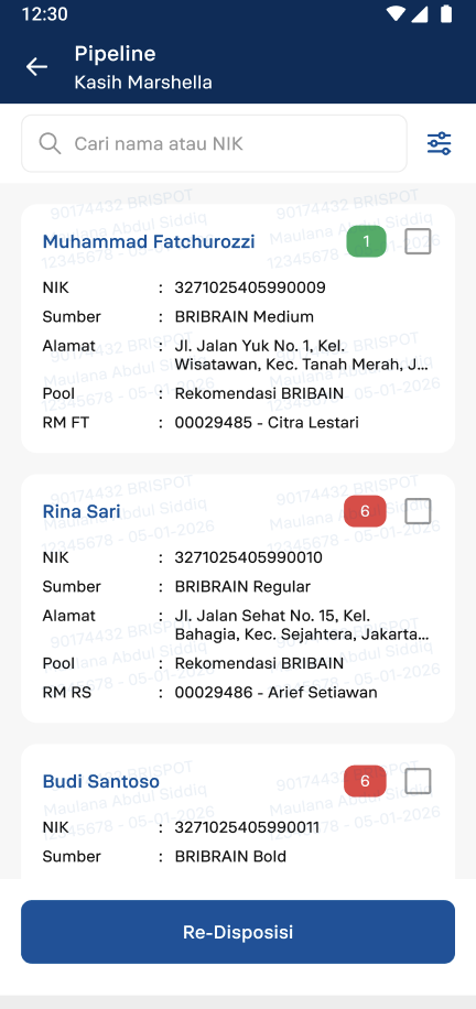 Tampilan Bulk Redisposisi di aplikasi mobile